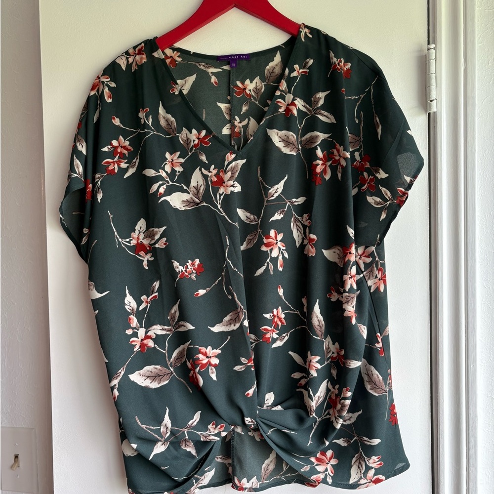 West Kei Dark Green Floral Blouse